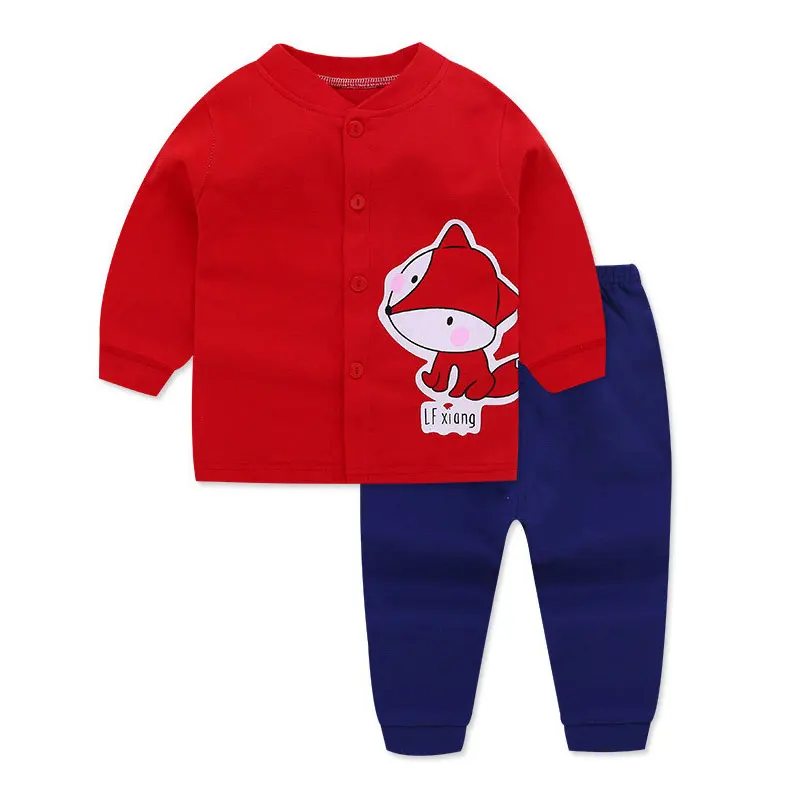 Детские пижамы с 14 рисунками пижамы с рисунками из мультфильмов для малышей пижамы с буквенным принтом для маленьких мальчиков и девочек весенне-осенняя хлопковая одежда для младенцев из 2 предметов - Цвет: Red fox