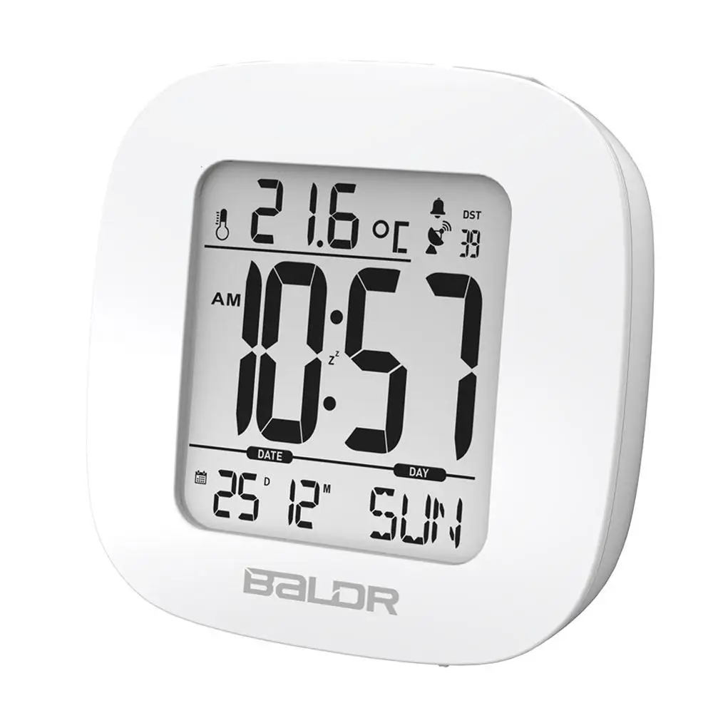 Baldr RCC UK MSF Мини ЖК-цифровой будильник фоновая подсветка и календарь датчик температуры Повтор таймер термометр дорожные часы - Цвет: Белый