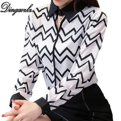 Dingaozlz офисные женские туфли рубашка Весна 2019 новая шифоновая блузка с длинным рукавом в полоску для женщин топы корректирующие blusa feminina