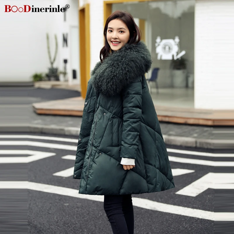 BOoDinerinle, женская зимняя хлопковая куртка, большой размер 4XL, черный длинный плащ, модное пальто с шерстяным воротником, толстая верхняя одежда, парка MY346