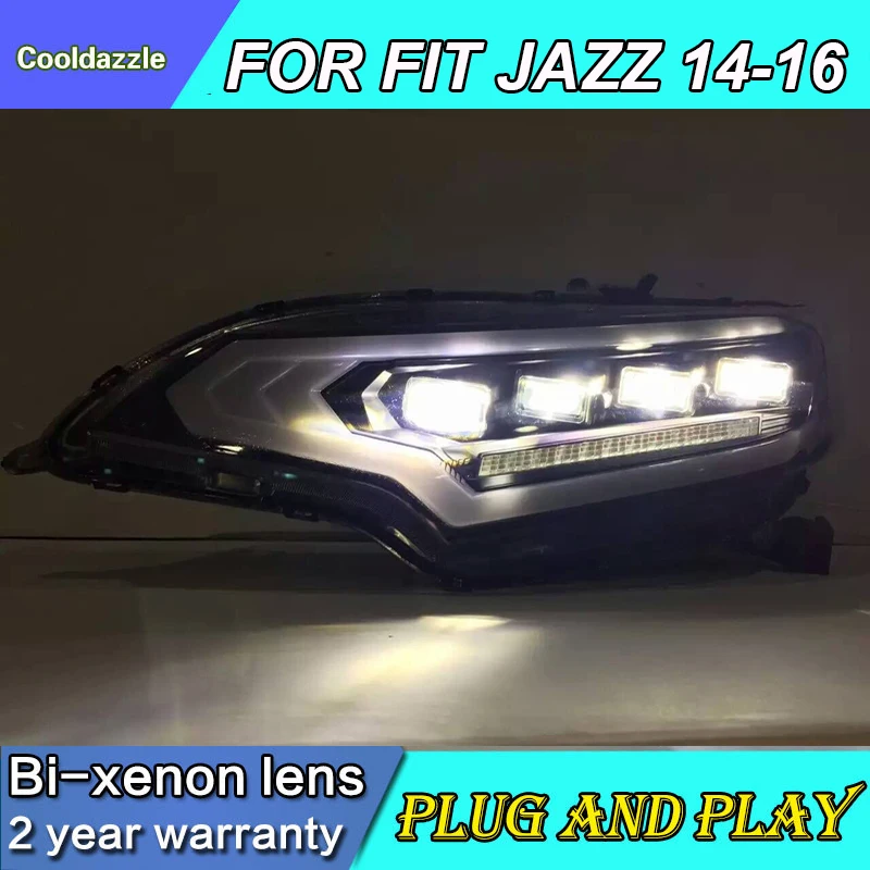 Для HONDA For Fit Jazz передняя фара 2014 2015 2016 года светодиодные фары в черном корпусе|Фара