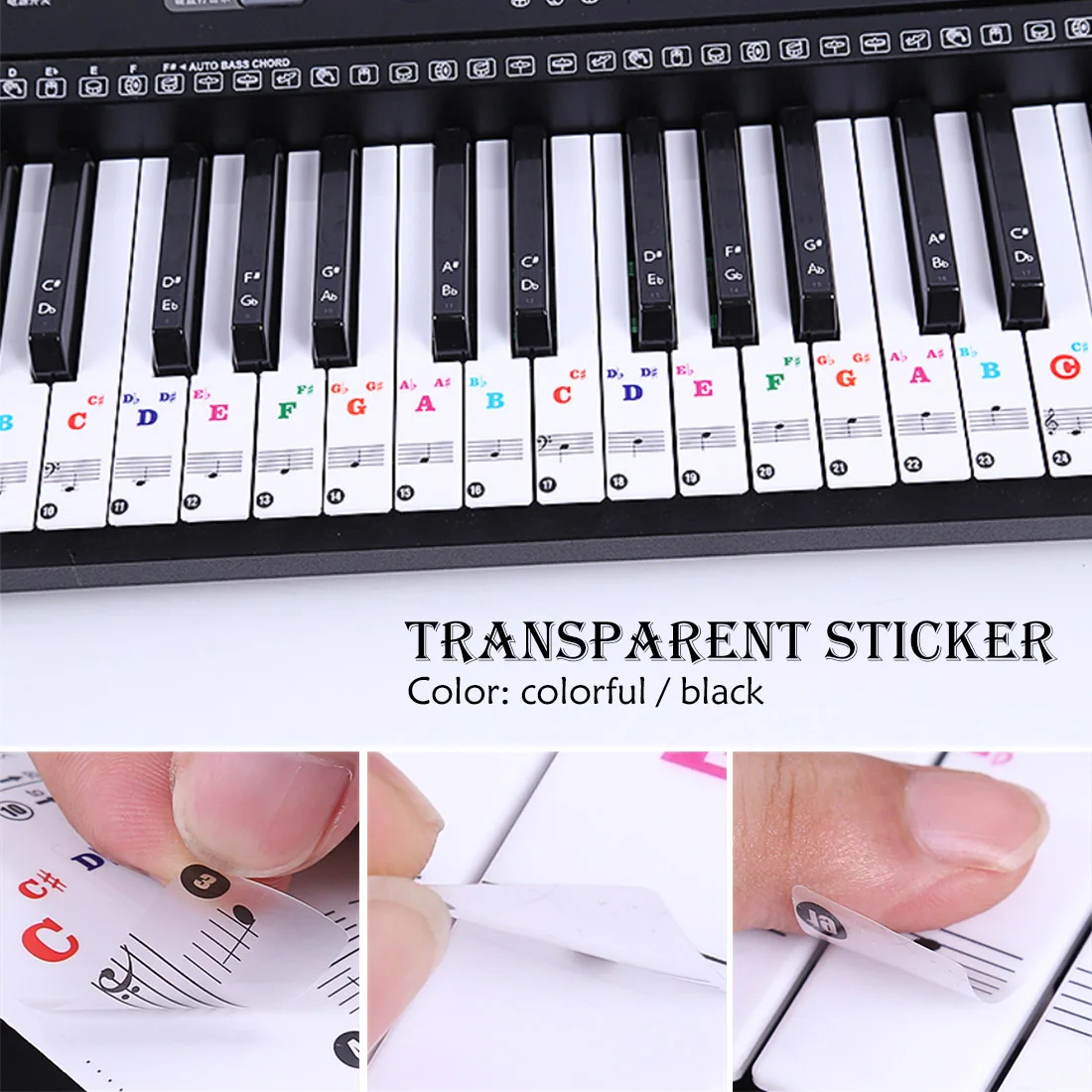Professional Transparent Piano Keyboard Sticker 88/61/54/49 Key Electronic Keyboard Key Piano Stave Note Sticker for White Keys