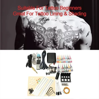 

Professional Tattoo Machine Kit Tattoo Supplies Complete Tattoo Set With 14 Bottles Of Ink For Tattoo Lining & Shading US Plug