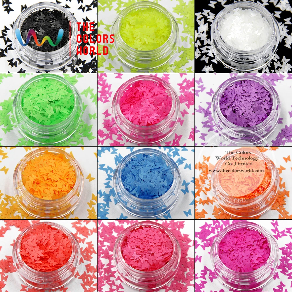 TCT-020 Neon Barva olvent odolná Butterfly tvary a 12 druhů barvy Glitter pro nehty umění, nehtů gel, make-up DIY dekorace