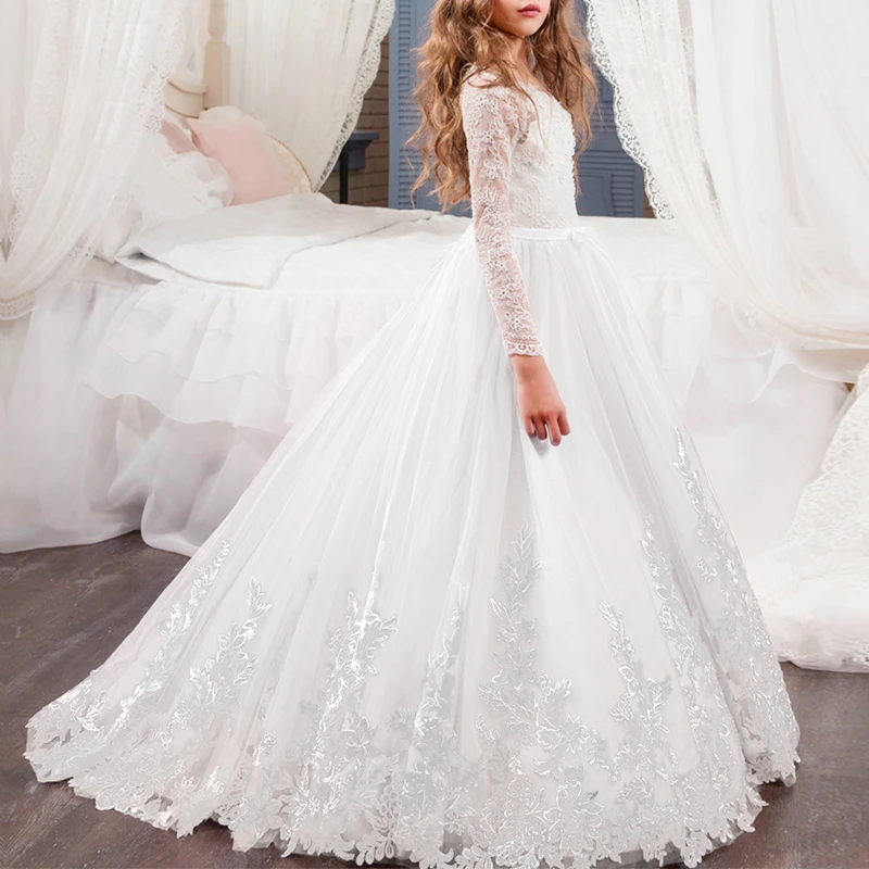 Элегантные свадебные платья подружки невесты для девочек; длинное бальное платье без рукавов с вышивкой и шлейфом; платье принцессы