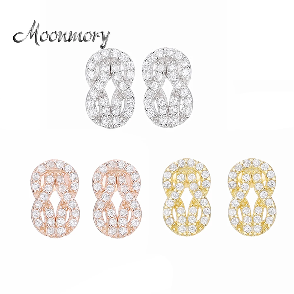 

Moonmory 2019 100% 925 Sterling Silver Silver Rose Gold Pendientes Mujer Earings With Clear Zircon CZ For Women Party Earring