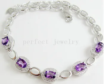 

Amethyst chain bracelet Free shipping Natural real amethyst 925 sterling silver Fine jewelry 0.45ct*5pcs gem#BL15050902