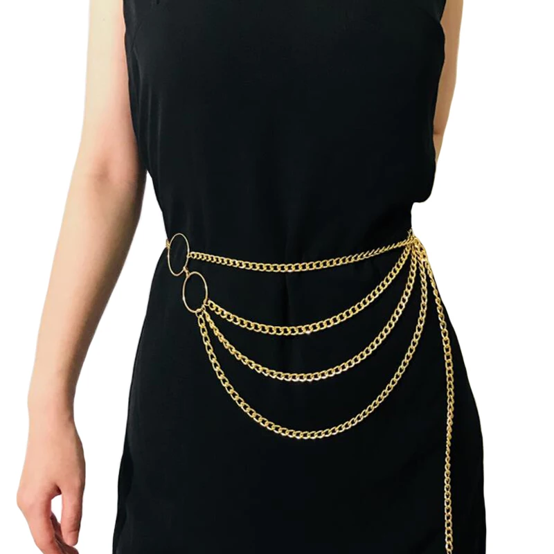 New Belts for Women loop Circle metal Chain Multi layer tassel Strap