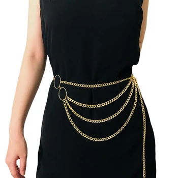 

New Belts for Women loop Circle metal Chain Multi-layer tassel Strap Elegant Waist Belt Metal Belts Luxury Female thin Waistband