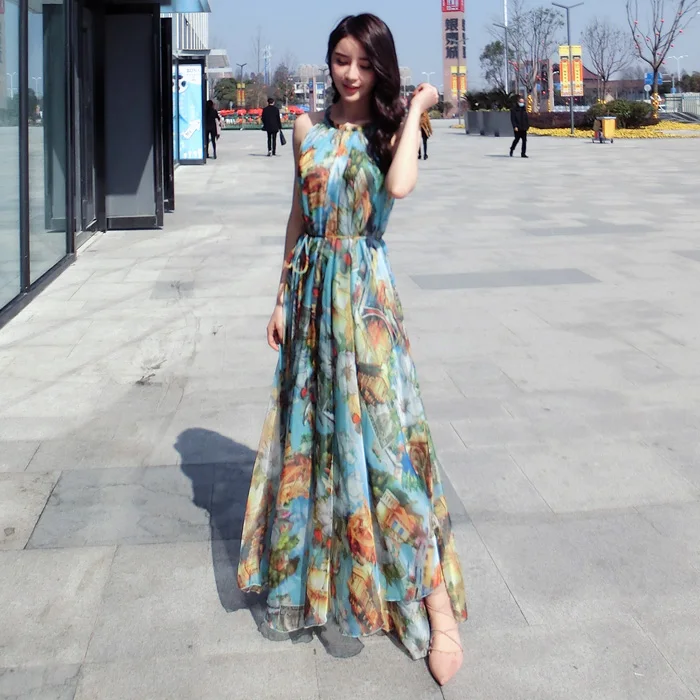 halter neck summer maxi dress