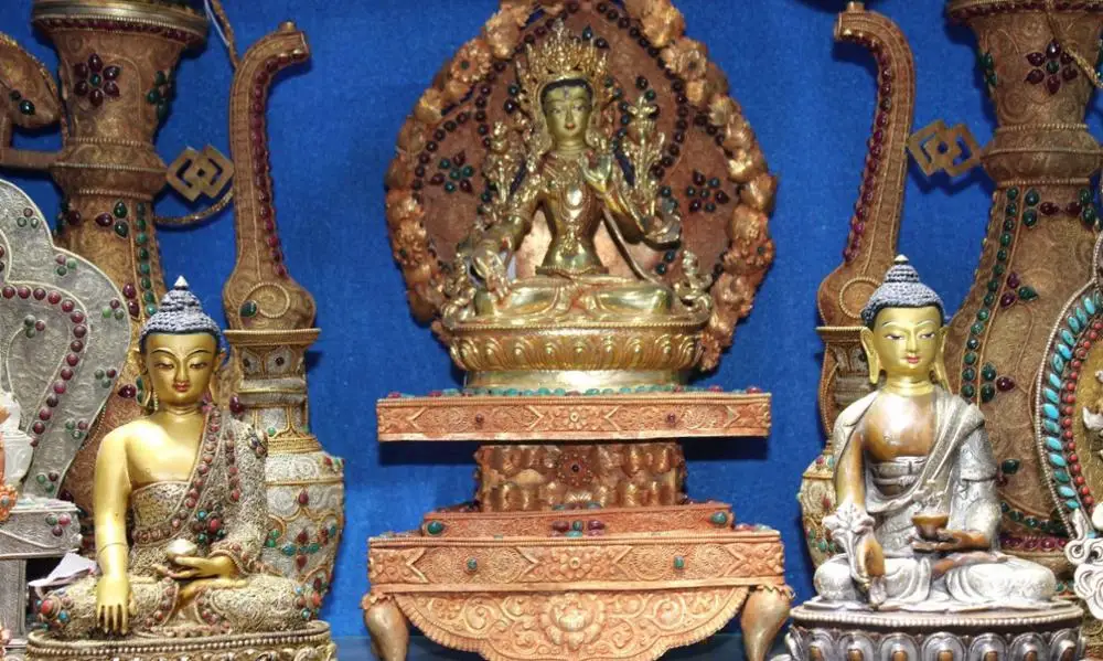 

17"Noblest Tibet Ruby Inlay Gems Bronze 24k Gold White Tara Buddha Statue