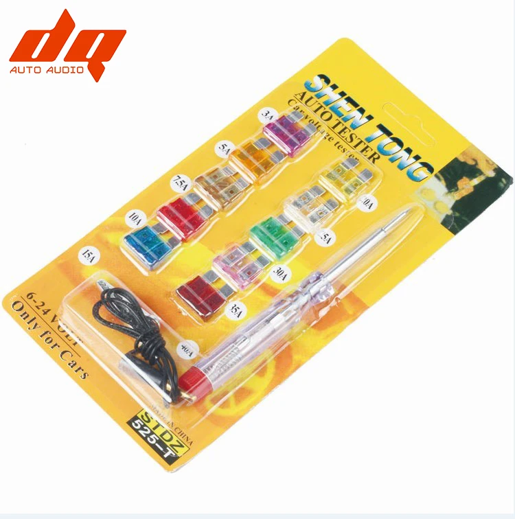 

DC 6-24V 12V Auto Car Circuit Voltage Test Pen Fuse Car Diagnostic Tools Fuses Test Electrical Tool with 10pcs Blade Fuse 3A-40A
