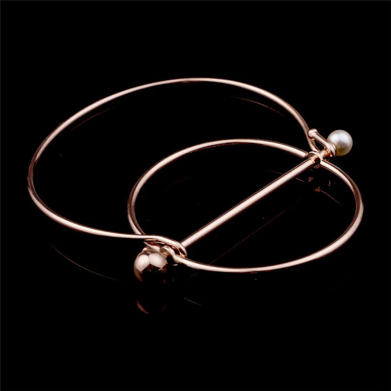 

New Creative Design Rolling Copper Simulated Pearl Bangle Bracelet Big Round Hoop Simple Style Cool Charm Women Jewelry