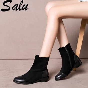

Salu Autumn Winter Boots Women Genuine Leather Ankle Boots Fashion Elegant Zipper Party Shoes Woman Solid round Toe Size 40
