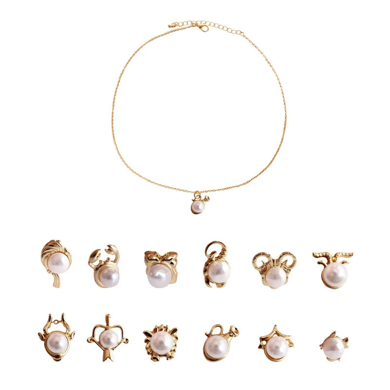 

12 Zodiac Signs Aquarius Pendant Necklace Birthday Imitation Pearls Pisces Constellations Choker Necklace For Women bijoux femme