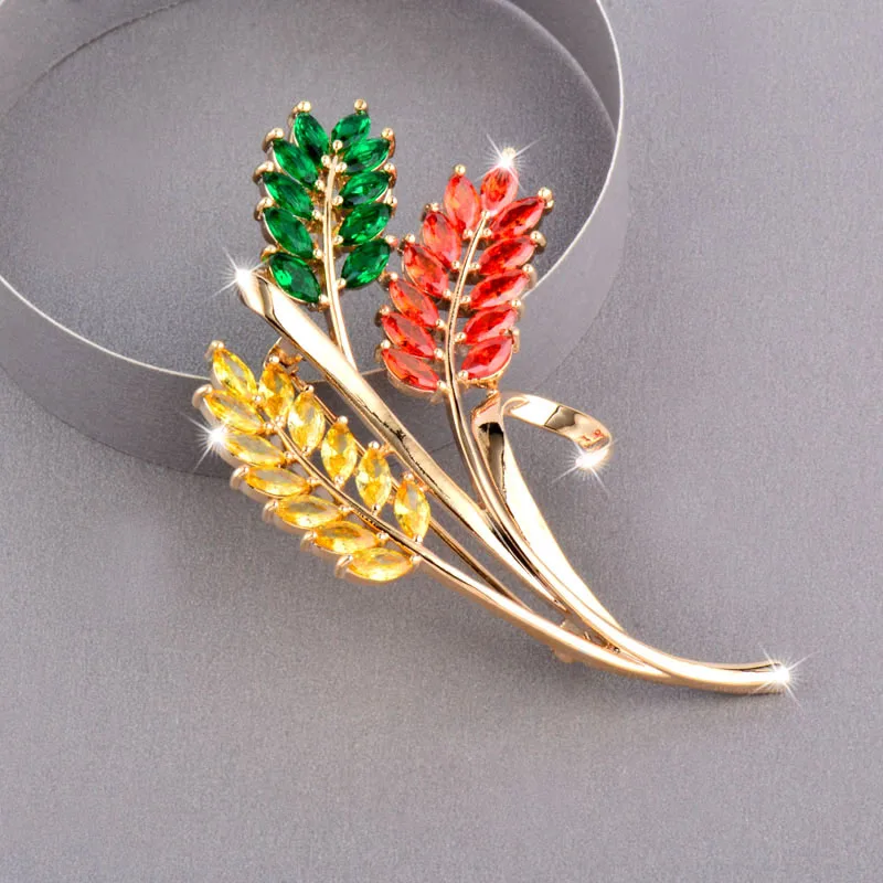 SINLEERY 2019 Новый Игристые CZ Кристаллы камней ветвь лист Брошь Pin для Для женщин золото Цвет роскошные свадебные украшения CZ019 SSH