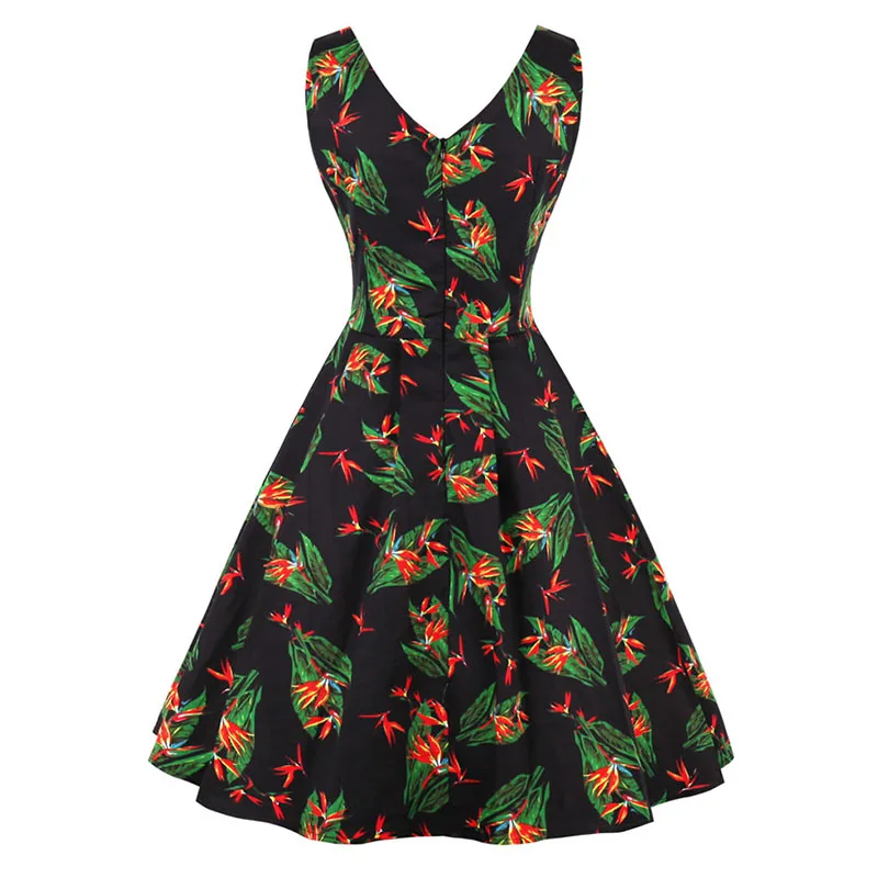 Kostlich 2017 Floral Print Vintage Dress Women V-Neck Sexy Hepburn 50s Style Autumn Dress Big Swing Party Dresses Plus Size 4XL (8)