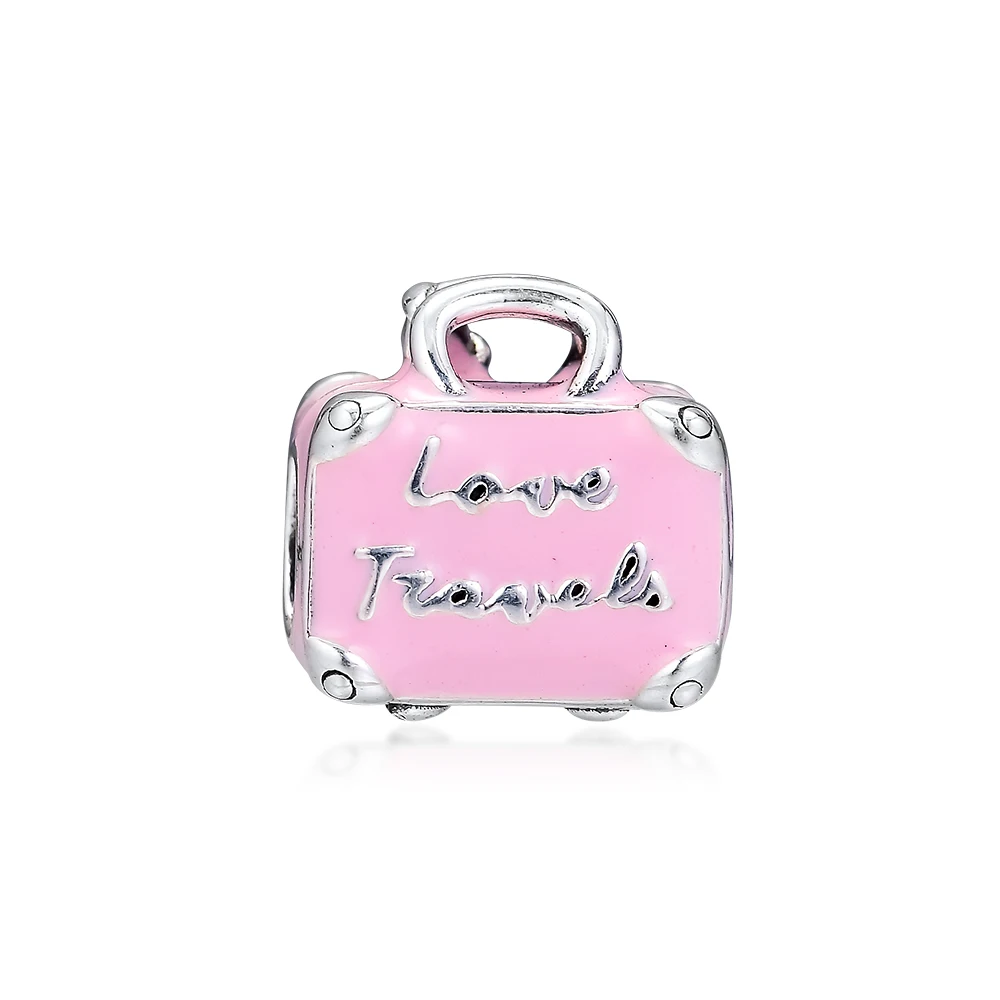 

2019 Summer Pink Travel Bag Charm 100% 925 Sterling Silver Original Europe Beads for Women Fits Pandora Bracelet DIY Jewelry
