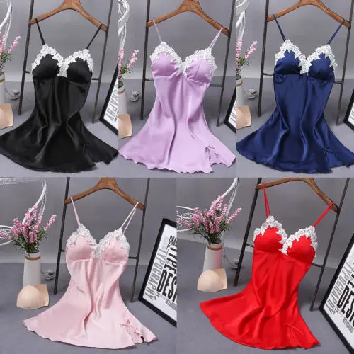 

2019 hot sale sexy summer solid v-neck Sexy Lingerie Women Silk Robe Dress Babydoll Nightdress Nightgown Sleepwear