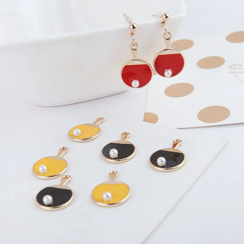 

MRHUANG 10pcs/lot Table Tennis ball Sport Enamel Charms Fashion Jewelry Accessories fit Earring DIY Making Charms Gold color