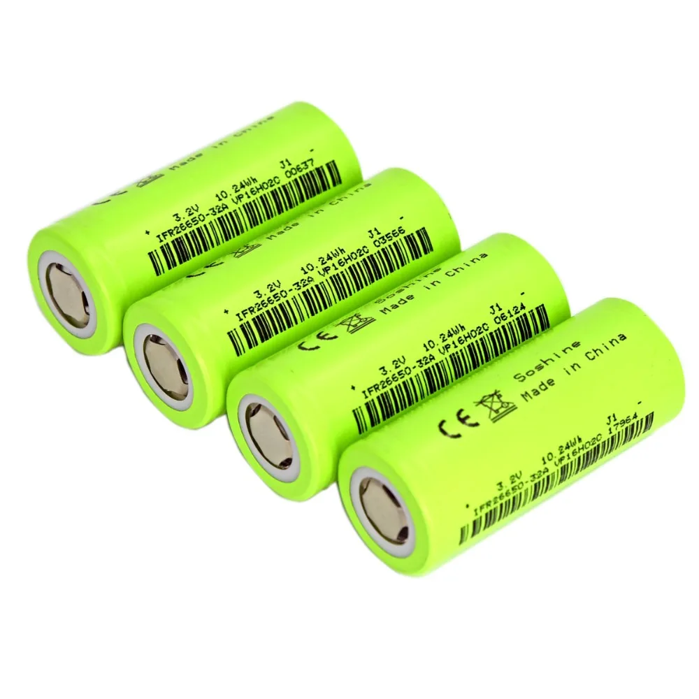 4 шт./лот Soshine 26650-32A 26650 литий-ионный аккумулятор IFR 26650 батарея 3,2 V 3200 мА/ч, Перезаряжаемые LiFePO4 26650 литиевая батарея