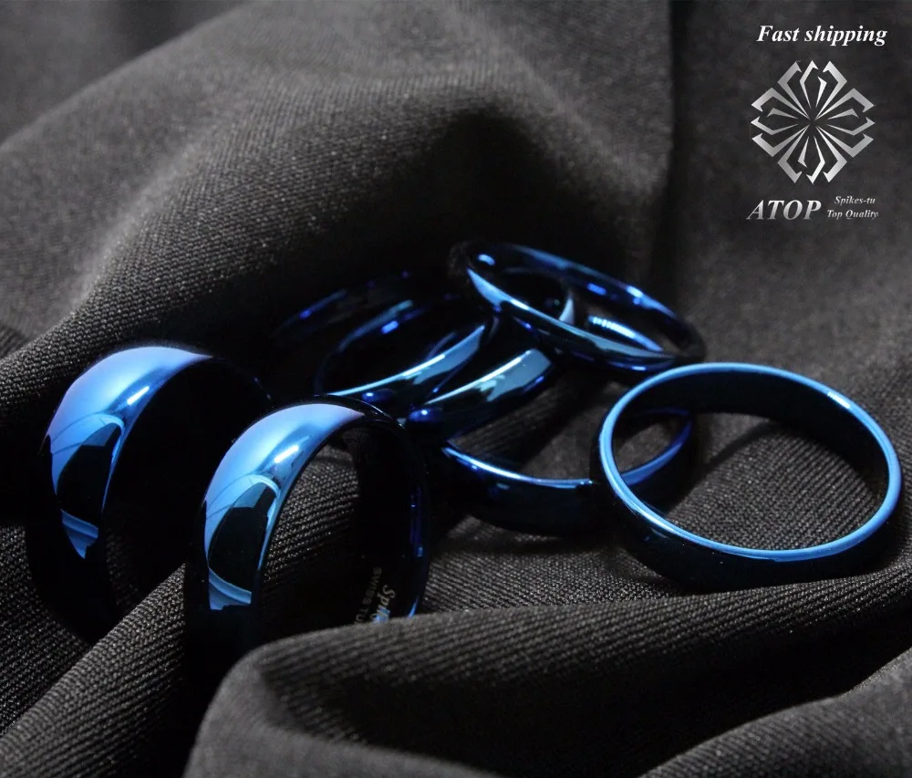 

2mm-8mm width Tungsten Carbide ring BLUE high Polish Dome men's Wedding Band Ring Women's jewelry Free Shipping