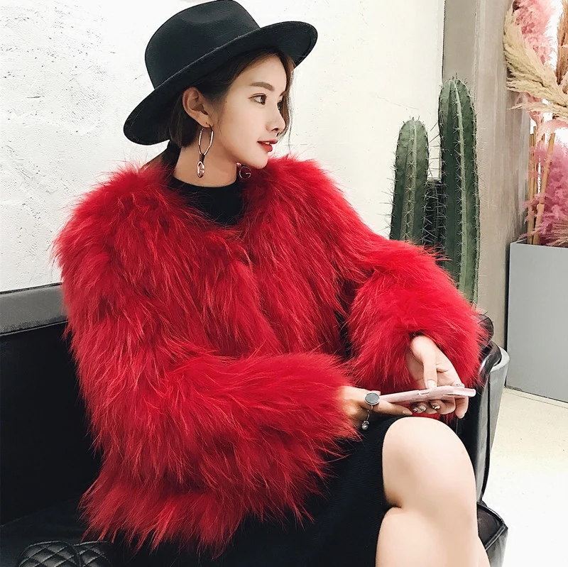 Vestes Véritable Manteau Naturel Pour Femme Laveur Taille Fei Raton Grande Rouge Tricoté Yin Les Fourrure De Femmes pngxFw4Xq