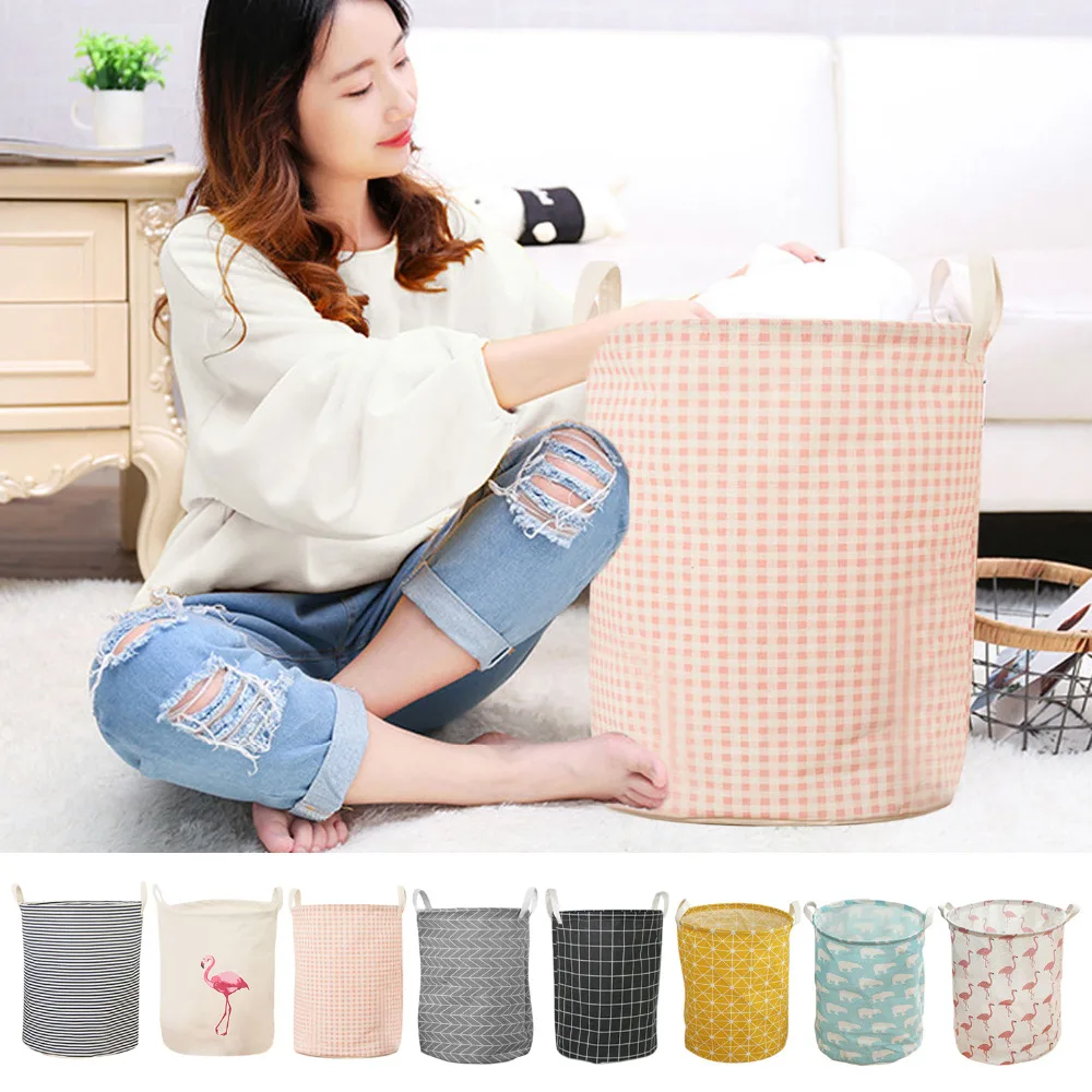 

Behogar 35*45cm Foldable Fresh Cotton Laundry Basket Dirty Clothes Books Storage Organizer Holder Box Pouch Barrel Bag For Kids