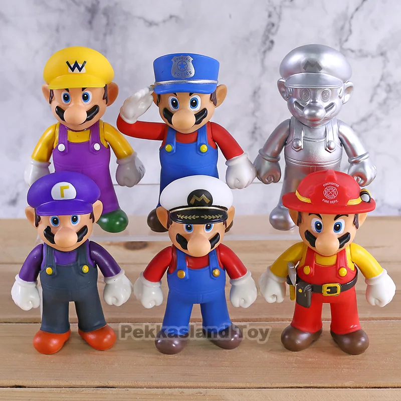

Super Mario Brothers Wario Waluigi Firemen Mario PVC Action Figure Collectible Model Toy Gift for Kids Children 12cm