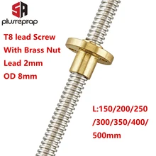 T8 Lead Screw Rod OD 8mm Pitch 2mm Lead 2mm Length 150mm-500mm Threaded Rods with Brass Nut for Reprap 3D Printer Z Axis T8 Lead Screw Rod OD 8mm Pitch 2mm Lead 2mm Length 150mm-500mm Threaded Rods with Brass Nut for Reprap 3D Printer Z Axis