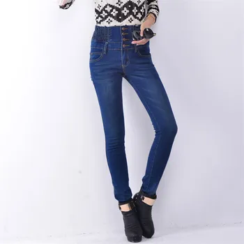 

Fashion Solid High Waist women jeans Full Length Casual Stretch Skinny Pencil Jeans Women Plus Size 26-40 2018 Autumn Hot Sale