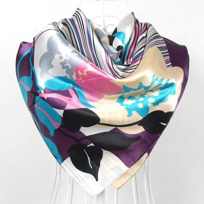 Женские квадратные шарфы с принтом, новая мода, унисекс, аксессуары для одежды, женский черно-белый Шелковый шарф в горошек, 90*90 см, шарфы - Цвет: purple 27