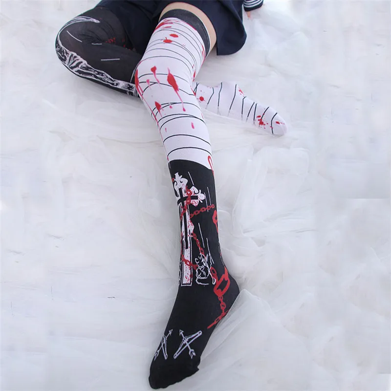Women printing Thigh High Stockings Over Knee Socks Anime Long Thin Stocking medias Polyester   Stockings For Girl 7ZJQ-SW11