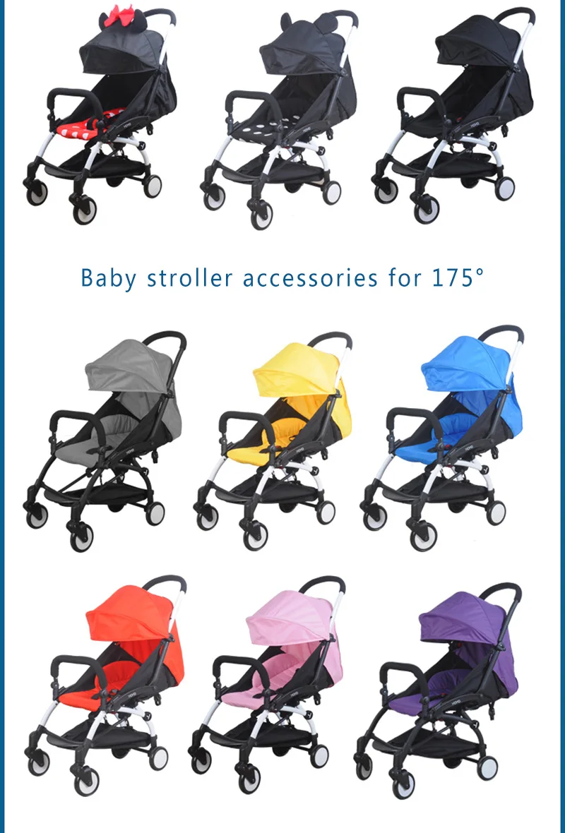 175 Degrees Baby Stroller Pad+ Sun Shade Cover for Babyzen Yoyo Yoya Infant Pram Accessories Sunshade Canopy Cushion Seat Liner