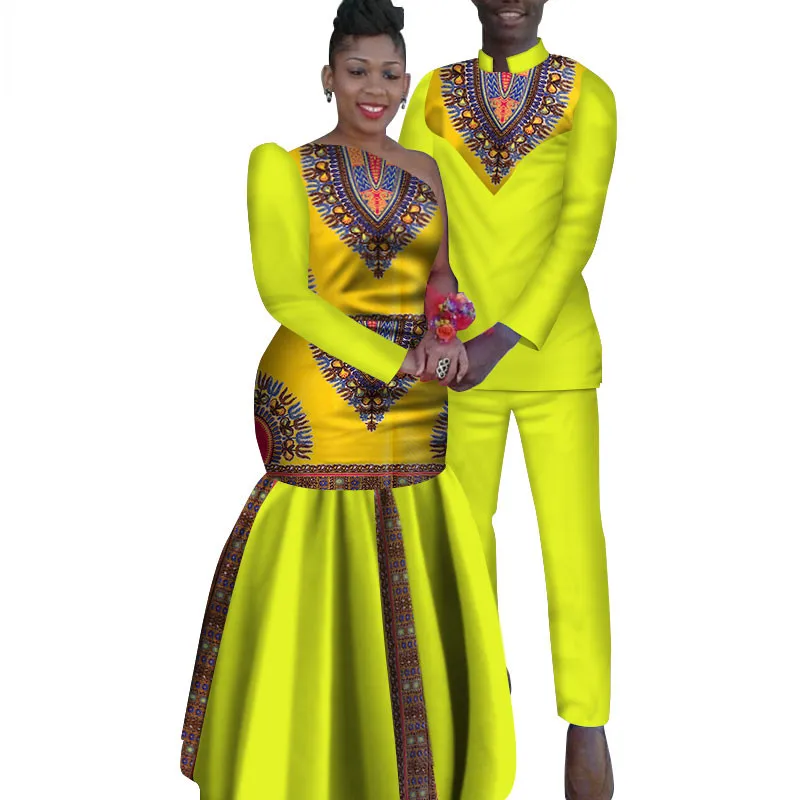 Комплект из 2 предметов, африканская Дашики, одежда для влюбленных, мужская рубашка и брюки, женское платье, вечерние, свадебные, модные, WYQ16 - Цвет: 9