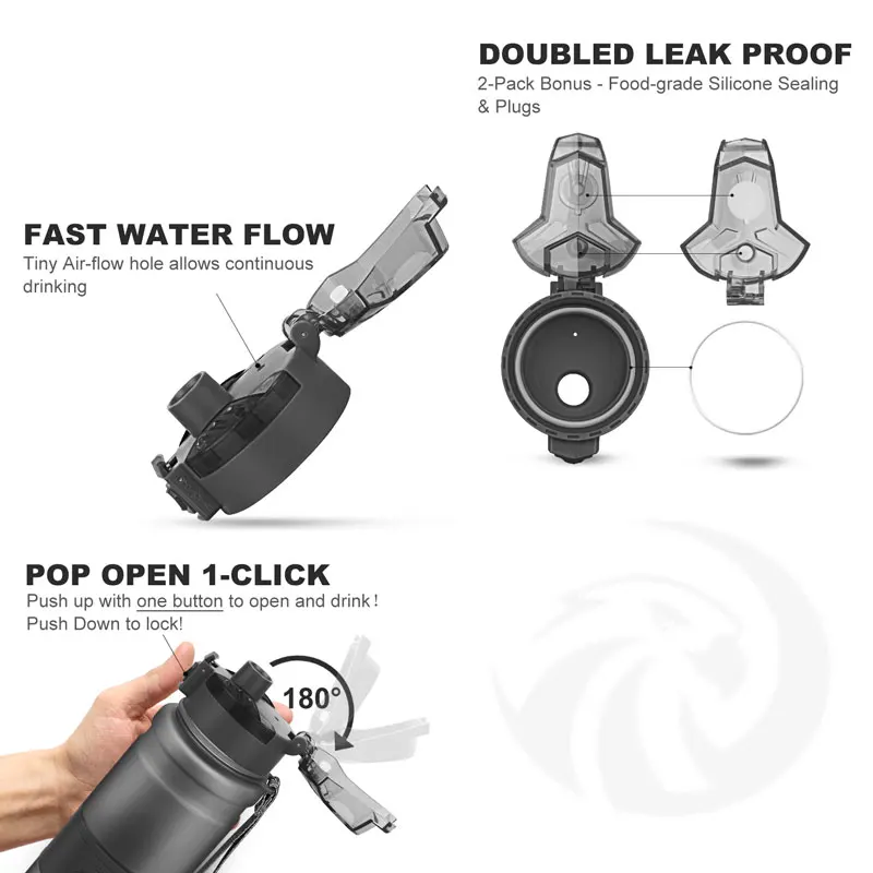 Спортивная бутылка для воды крышка 400/500 мл крышка прыжки Тритан материал термос пробка аксессуары - Цвет: Grey
