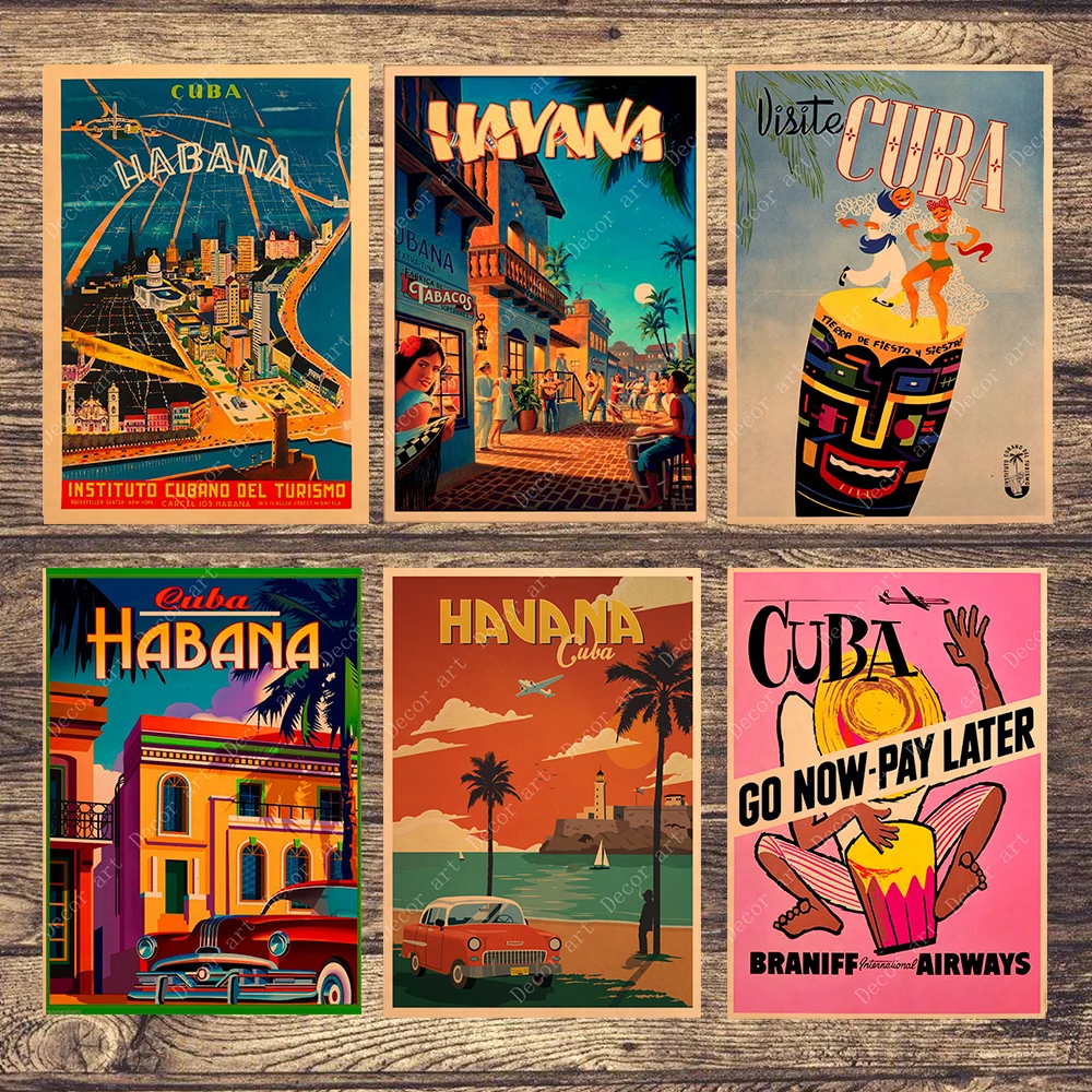 

Travel to Cuba Havana Canvas Painting Vintage Wall Pictures Kraft Posters Coated Wall Stickers Home Decoration Pictures Gift