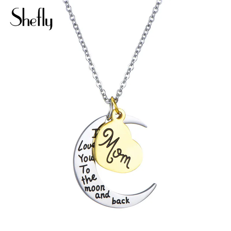 

Shefly Hot Stainless Steel Heart Moon Pendants Necklace European Lovely Personality Necklace Jewelry For Women & Collier Femme