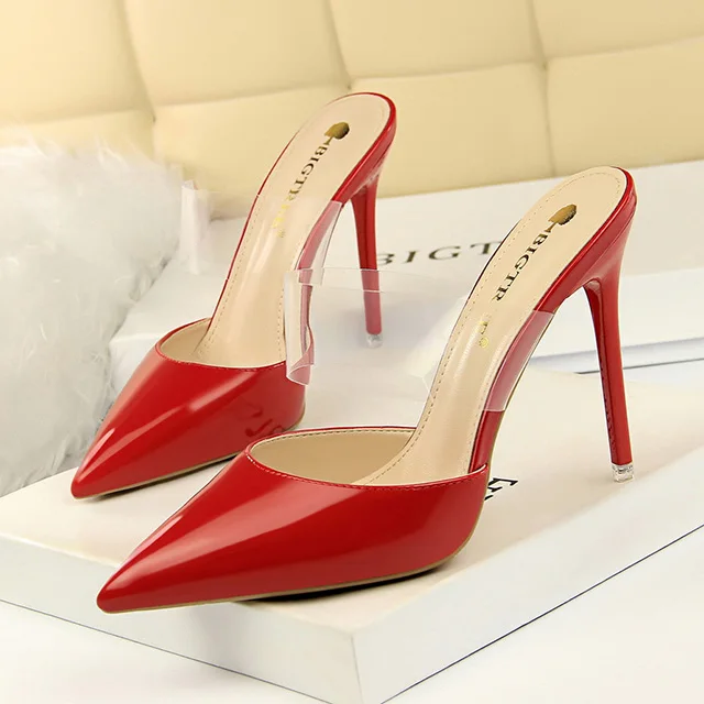 Туфли bigtree Для женщин насосы Модная обувь на высоком каблуке Женская обувь прозрачные женские босоножки пикантные туфли на выход Туфли на каблуке-рюмочке стилет - Цвет: Красный