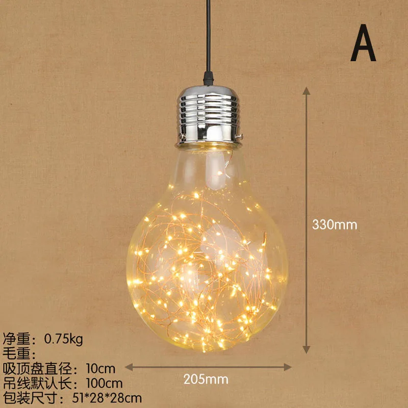 Индивидуальный подвесной светильник креативный стеклянный в виде лампочки подвесной светильник светодиодный подвесной светильник для подвесные лампы для ресторана освещение - Цвет корпуса: A