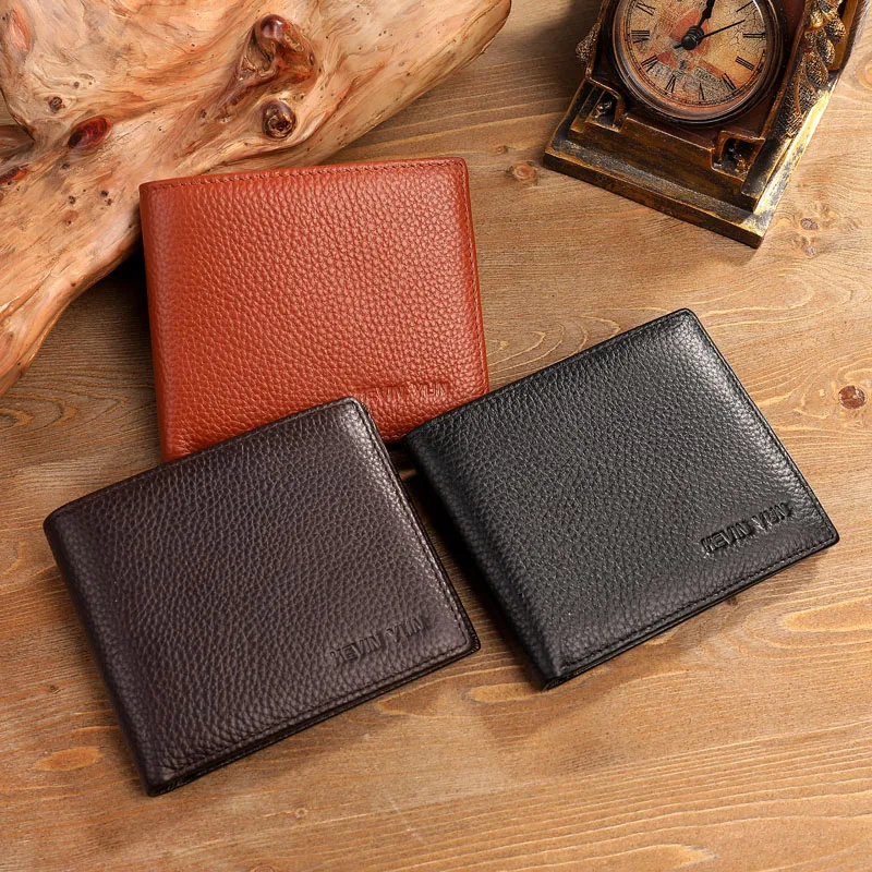 Men's Genuine Leather Bifold Wallet - Short Design with ID and Credit Card Holder