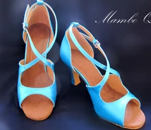 New Women Blue Satin Dance Shoes Latin Ballroom Shoes Salsa Dance Dancing Shoes Tango Shoes all size