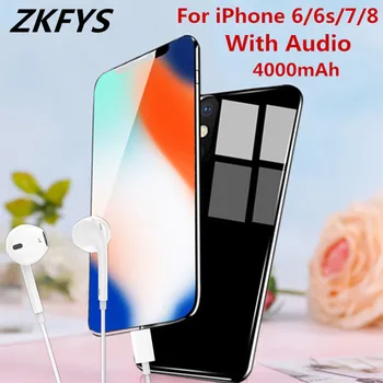 

ZKFYS 4000mAh Portable Power Bank Cover For iPhone 7 8 6 6s External Battery Case Tempered Glass Power Charging Case With Audio