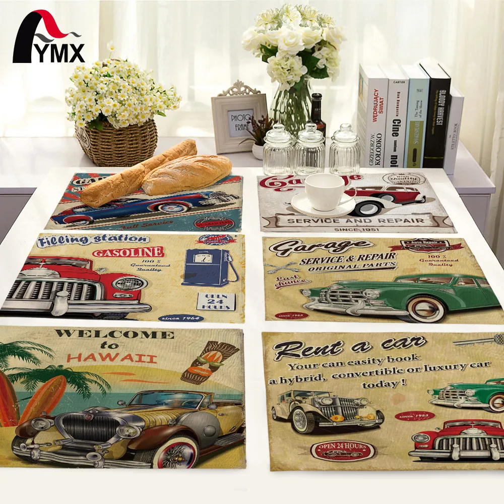 

Retro Car Pattern Table Mat Creative Table Napkin For Wedding Kitchen Decor Creative Car Placemat Dining Accessories