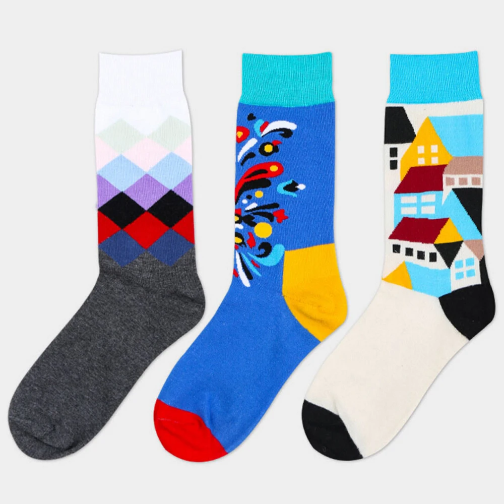 High Quality 1 Pair of Spring Summer Men Colored Striped Cotton Socks Art Jacquard Socks Hit Color Long Dot Happy Socks 42