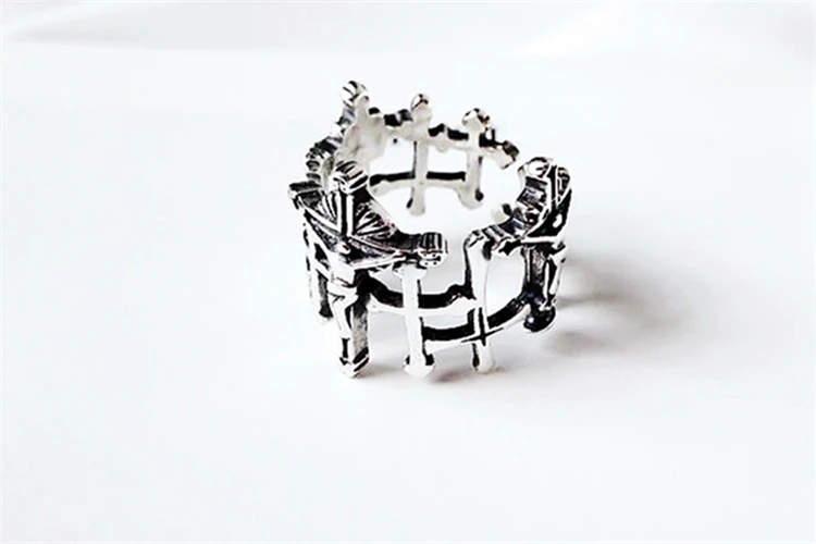 Новинка, модное большое регулируемое кольцо с крестом Иисуса для женщин, Винтажный дизайн, религиозные кольца на палец, 925 Чистое серебряное KJZ-0359