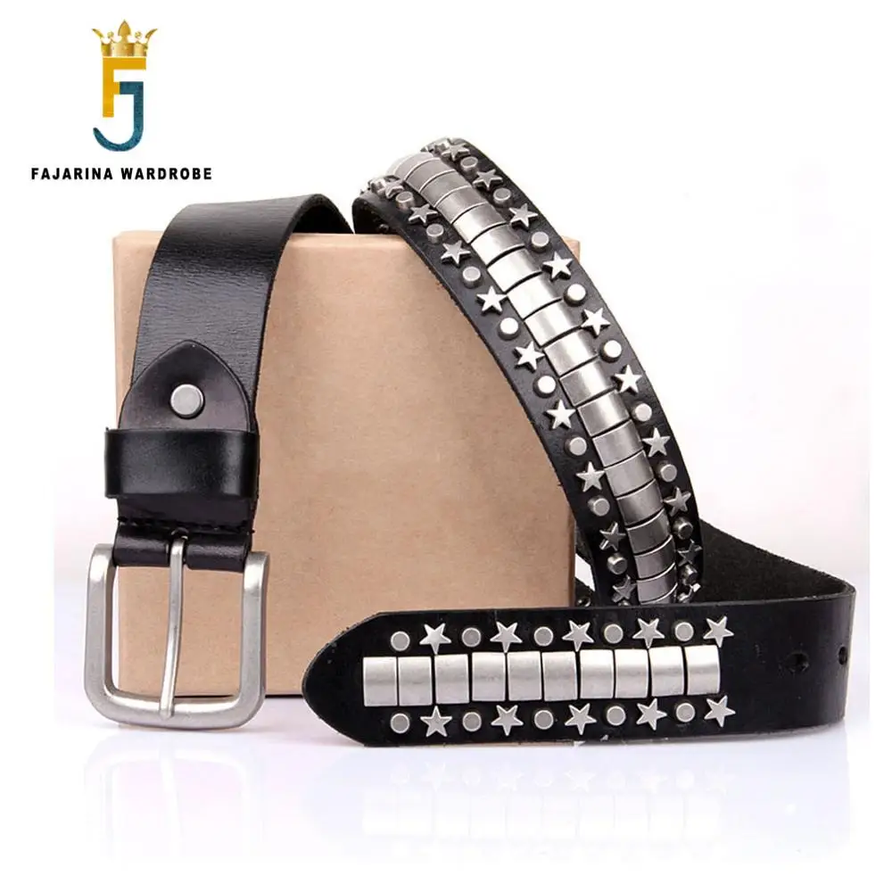 

FAJARINA Quality Unique Unisex Retro Belt Five-pointed Stars Punk Cowskin Leather Rock Hip Hop Belts for Men Women FBFAJA0266