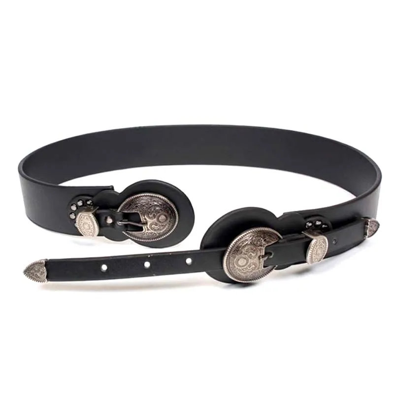 

Female vintage metal buckle leather belt for women retro fashion Double pin buckle waist belt girdle women PU leather belts
