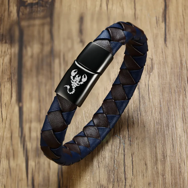 

Vnox Genuine Leather Men Bracelet Engraved Scorpion Wolf Dragon Male Personalized Gift 8.2