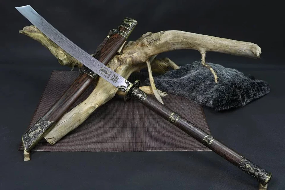 Damascus Folded Steel or High Manganese Steel Blade Forged Chinese Kang XI Emperor BAO DAO Sword Full Tang